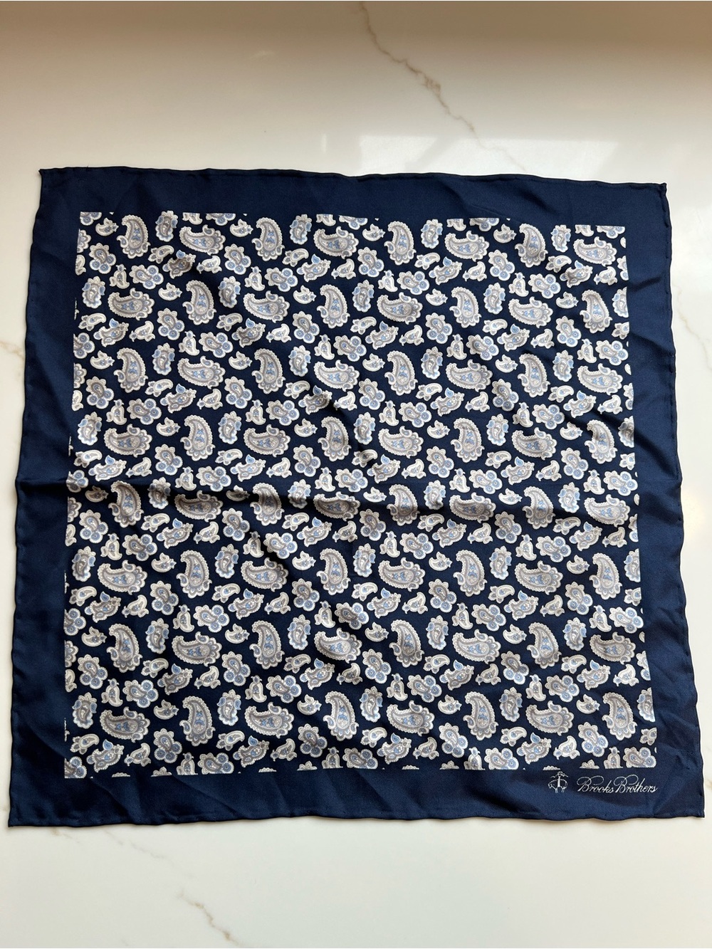 Brooks Brothers Navy and White Paisley Silk Pocket Square